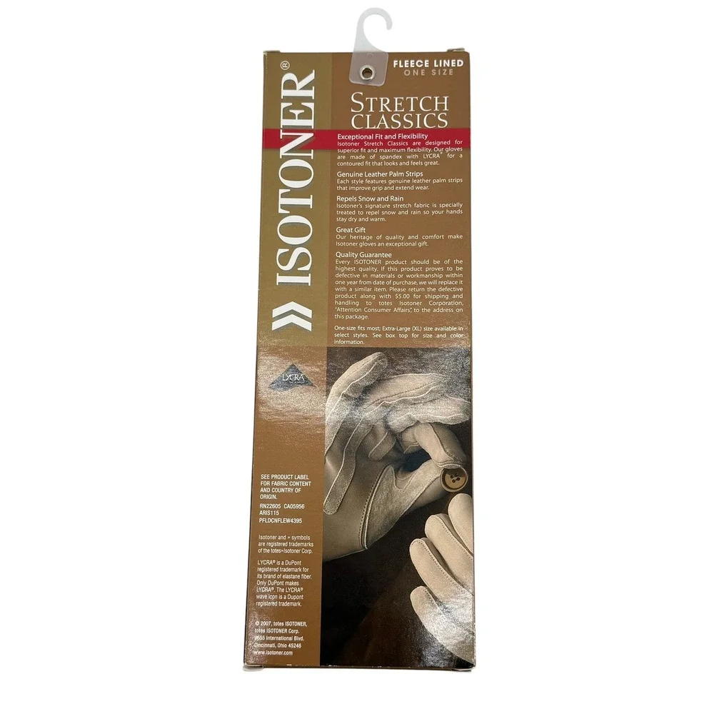 Isotoner Stretch Classics Fleece Lined Gloves Black Leather Palm Womens One Size